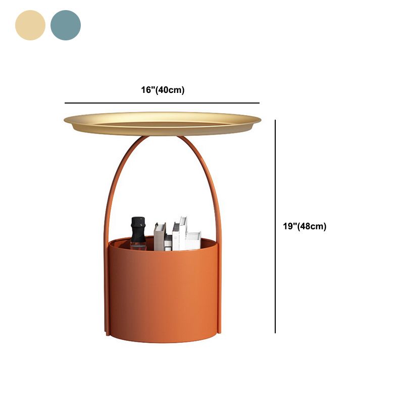 ミッドセンチュリーラウンドトレイトップサイドテーブル保管付きの鉄の台座エンドテーブル