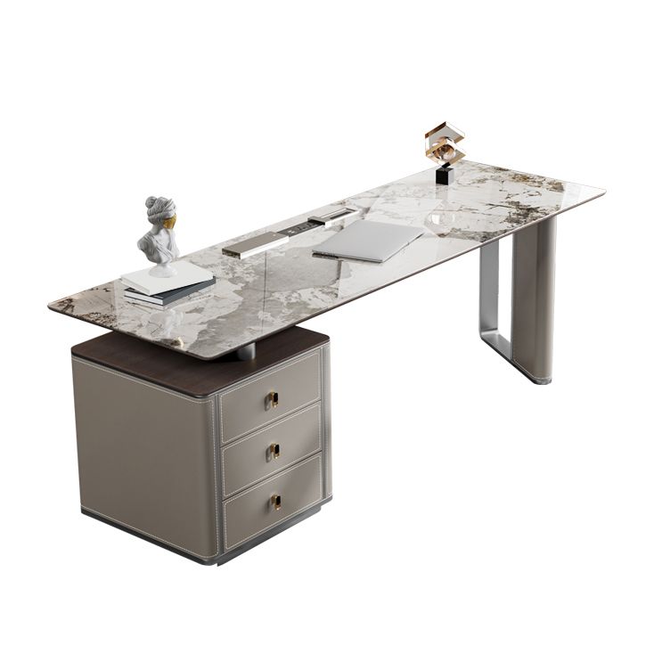 Stone Rectangular Writing Desk Modern 29.53" Tall Office Desk with Drawers Clearhalo 'furn' 'furn_office_desk' 'Furniture' 'Office Desks' 'Office Furniture' 'office_desk' 1200x1200_79ea286d-96ba-460d-a6c5-538372dffa86