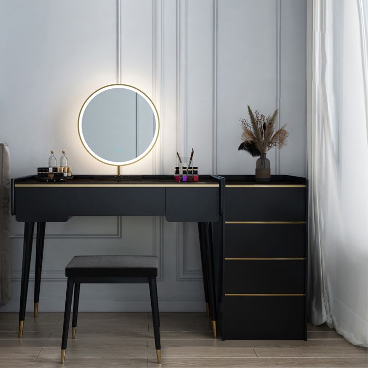 Glam houten framekrandtafel leisteen top ijdelheid met laden