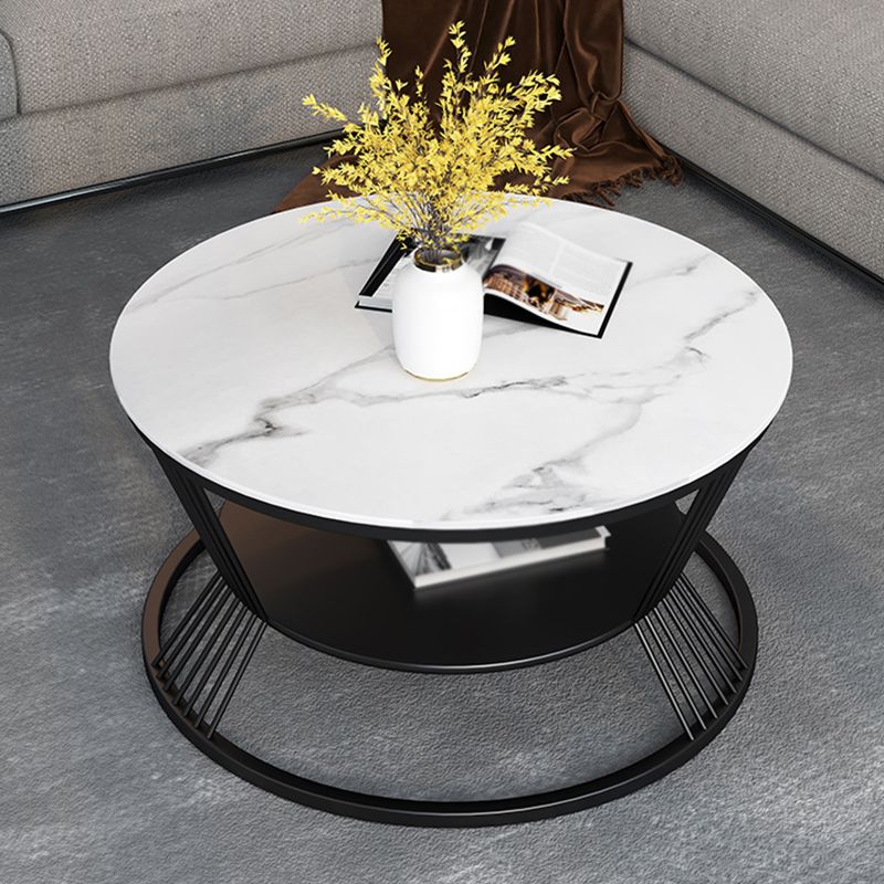 Modern Slate Frame Coffee Table Open Shelf Round Cocktail Table in Black/White Clearhalo 'Coffee & Accent Tables' 'Coffee Tables' 'coffee_tables' 'furn' 'furn_coffee_tables' 'Furniture' 'Living Room Furniture' 1200x1200_79ec340c-88cd-4827-98ce-28d66b1ac26a