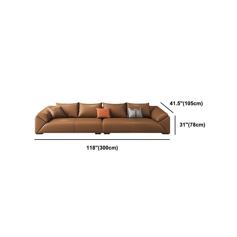 Orange Faux Ledersofa moderne Kissen -Oberarm -Sofa mit Kissen