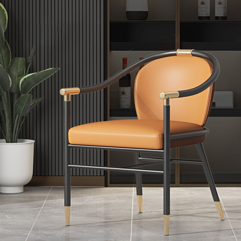 Contemporary Metal Dining Room Chair Arm Upholstered Side Chairs for Home Use Clearhalo 'Dining Chairs' 'Dining Tables & Seating' 'dining_chair' 'furn' 'furn_dining_chair' 'Furniture' 'Kitchen & Dining Furniture' 1200x1200_79eecfa2-d476-4a7d-9101-f0186ea06e0a
