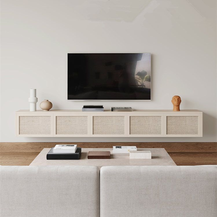 Nordic Solid Wood Wall-Mounted TV Cabinet Living Room Cotton-Linen TV Stand Clearhalo 'furn' 'furn_tv_stands_entertainment_centers' 'Furniture' 'Living Room Furniture' 'TV Stands & Entertainment Centers' 'TV Stands & Media Storage Furniture' 'tv_stands_entertainment_centers' 1200x1200_79f3b95b-8678-4fbc-8a3e-7fe4952374c3