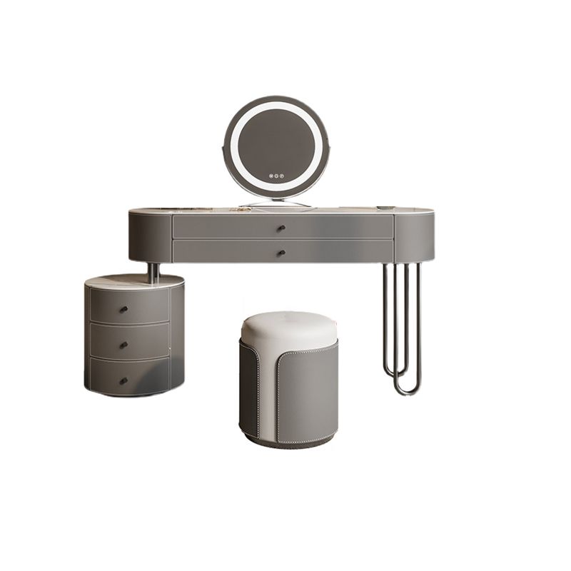 Cosferante de dormitorio de cuero gris contemporáneo con espejo de cajón