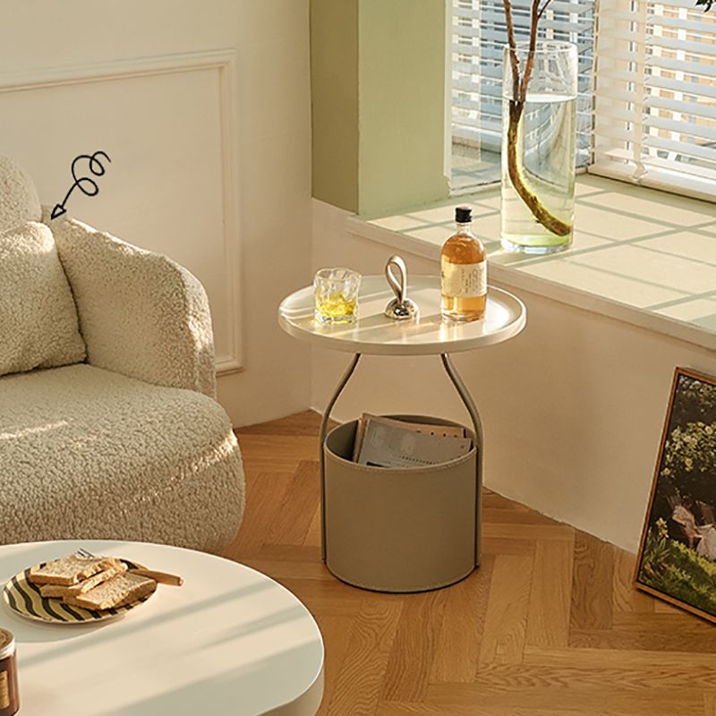 コンテンポラリーラウンドサイドエンドテーブルレザーペデスタルエンドテーブル