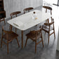 Stone Top Table Mid-Century Modern Dining Table with 4 Brown Wood Legs