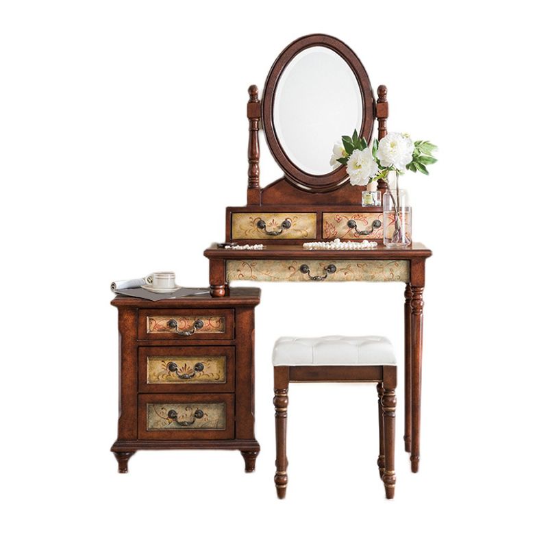 Table de vanité de maquillage victorien avec commode de tabouret avec tiroirs de rangement pour chambre à coucher