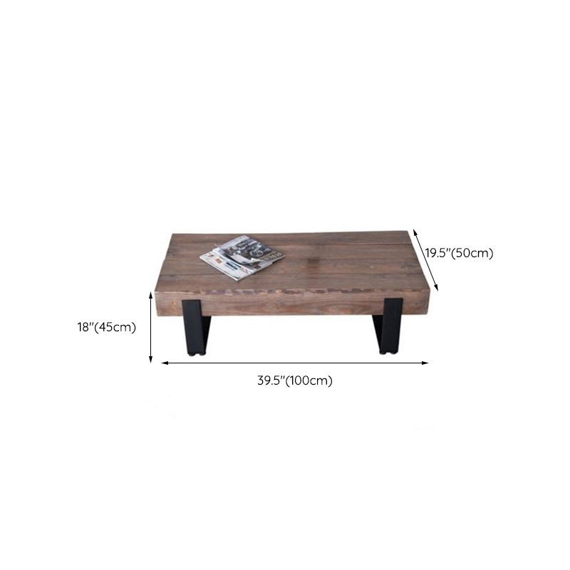 Solid Wood Sled Coffee Cocktail Table in Brown of 17.7" High