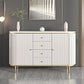 Armadietto di sideboard bianco con cassetti in pietra e tavolo da sideboard in legno
