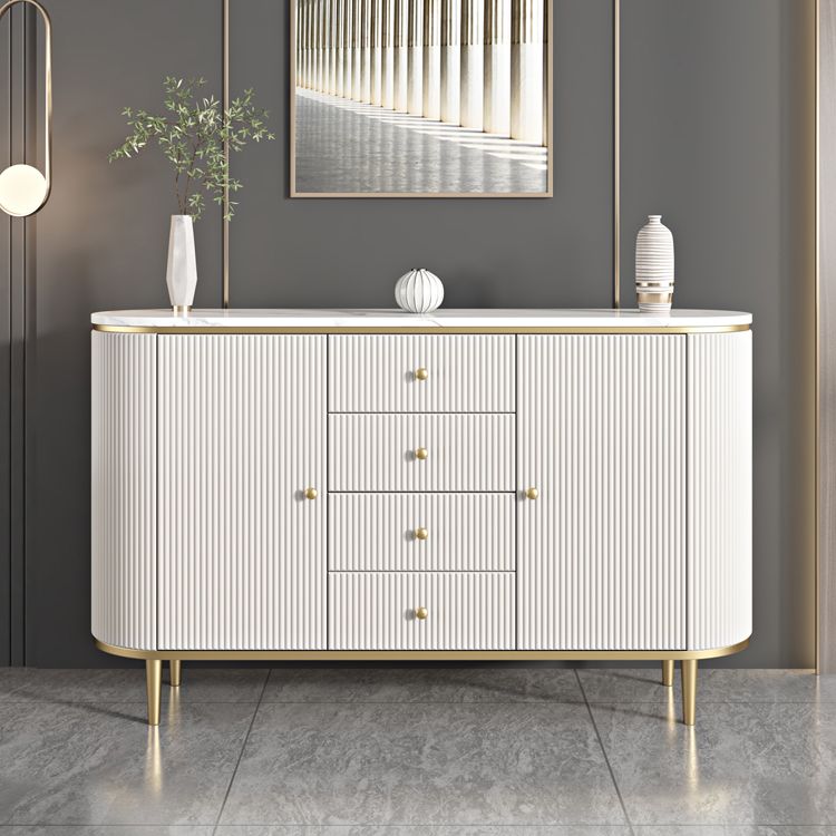 Armadietto di sideboard bianco con cassetti in pietra e tavolo da sideboard in legno