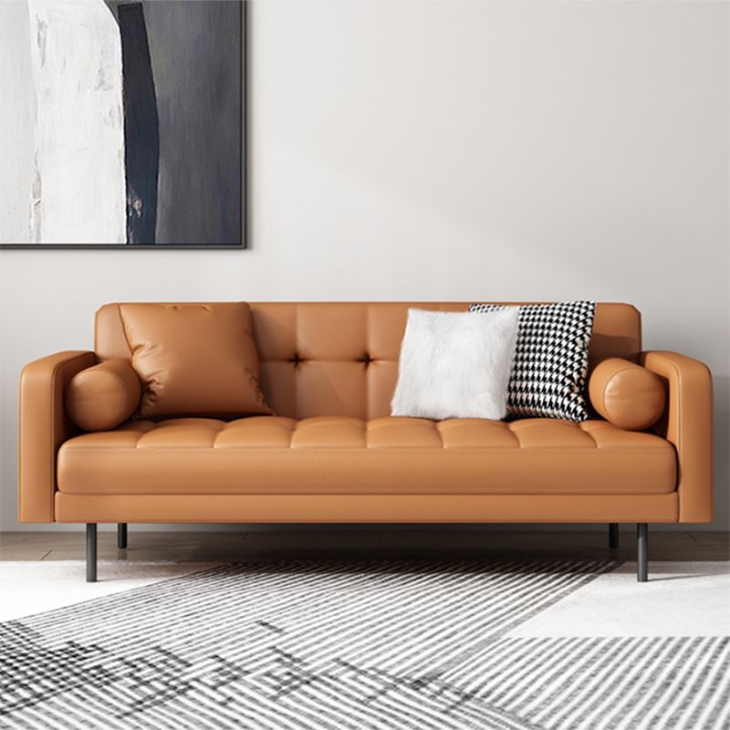 Faux Leather Biscuit Back Sofa 31.49" H Modernism Square Arm Sofa Clearhalo 'furn' 'furn_sofas' 'Furniture' 'furniture_sofas' 'kitchen' 'kitchen_sofas' 'Living Room Furniture' 'Sofa' 'sofas' 1200x1200_7a0b5067-5415-41e8-a9c9-bea43f92cc67