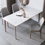Table rectangulaire Table de salle à manger moderne médiévale en pierre frittée avec base en bois