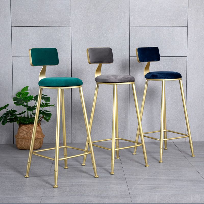 Glam Armless Backrest Counter Stool Iron Bar Stool with Velvet Cushion and Pedal Clearhalo 'Bar Furniture' 'Bar Stools' 'bar_stools' 'furn' 'furn_bar_stools' 'furniture_bar_stools' 'Kitchen & Dining Furniture' 'kitchen&dining_furn' 'kitchen' 'kitchen_furn' Furniture' 1200x1200_7a13f87a-8904-4b54-b366-79363418b86a