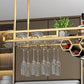 Soporte de vino de cocina de metal dorado con soporte de vidrio y estante de almacenamiento