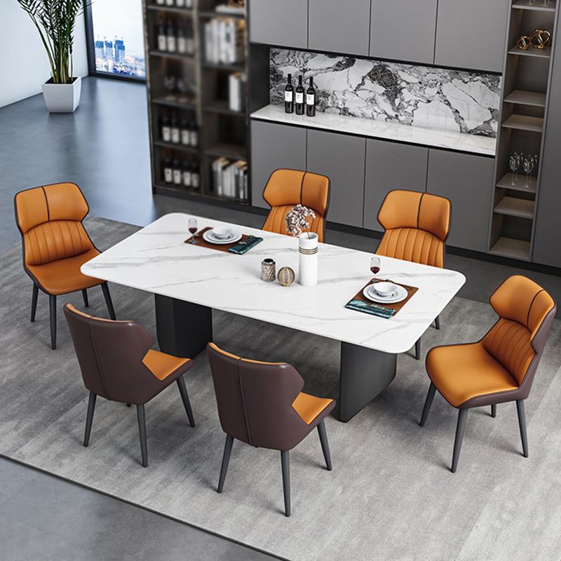 Rectangle Black Base Dining Site Table Modern Stone Double Pedestal Table Clearhalo 'Dining Tables & Seating' 'Dining Tables' 'dining_table' 'furn' 'furn_dining_table' 'Furniture' 'Kitchen & Dining Furniture' 1200x1200_7a1bb7ec-4479-4e97-a45b-fa080d2c83b6