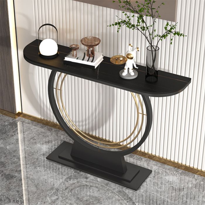 Glam Half Moon Accent Table Iron Console Sofa Table for Hall