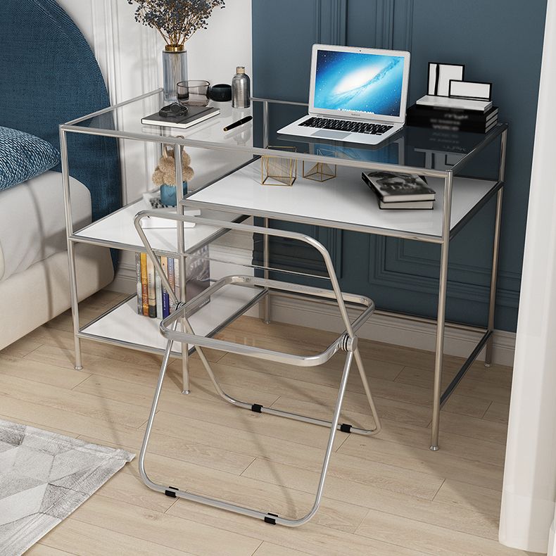 Glass Rectangular Writing Desk Contemporary Style Office Desk with Storage Shelves Clearhalo 'furn' 'furn_office_desk' 'Furniture' 'Office Desks' 'Office Furniture' 'office_desk' 1200x1200_7a209ad0-61b2-4b7c-89fb-bd414d0a1841