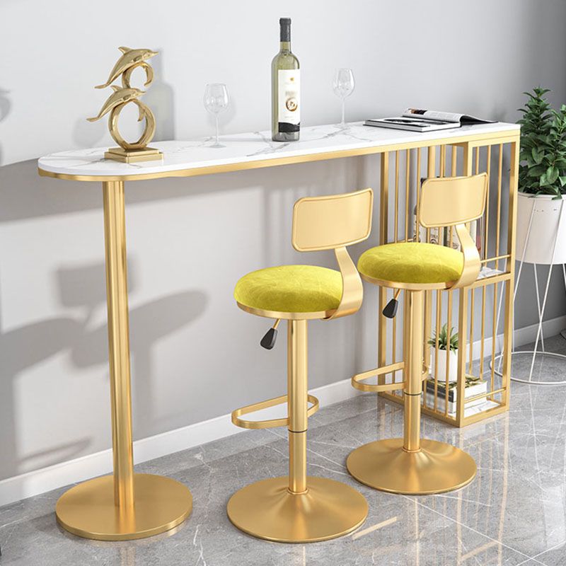 Glam 41.3"H Iron Bar Table Marble White Top Specialty Bistro Table in Gold Clearhalo 'Bar Furniture' 'Bar Tables' 'bar_tables' 'furn' 'furn_bar_tables' 'Furniture' 'furniture_bar_tables' 'Kitchen & Dining Furniture' 'kitchen&dining_furn' 'kitchen' 1200x1200_7a2148ac-2696-4357-93b8-0145160b87ed