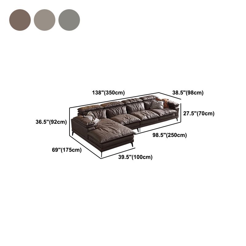 Modern Style Sofa Bed Imitation Leather Material Grey/khaki/coffee Feather Padded Sofa Clearhalo 'furn' 'furn_sectionals' 'Furniture' 'Living Room Furniture' 'Sectionals' 1200x1200_7a2216cc-1472-4d26-854e-df06595f6f12