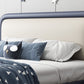 Modern Wooden Blue Standard Bed with Rectangular Headboard and Legs