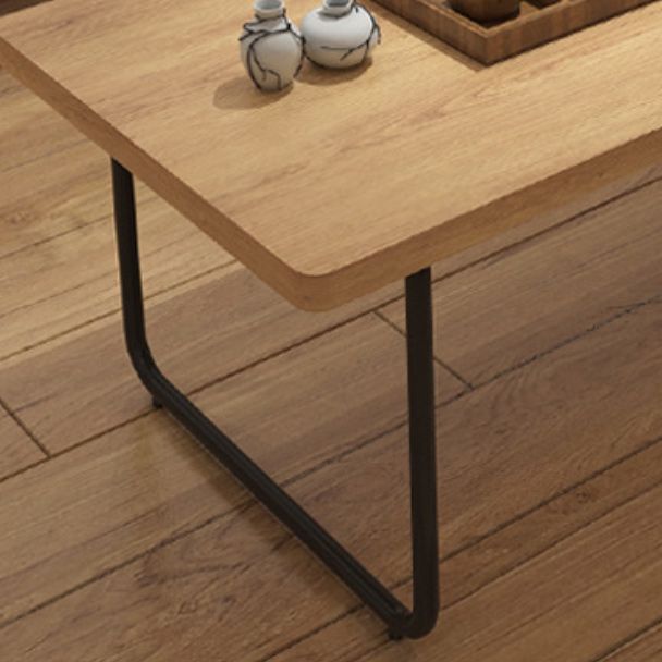 Scandinavian Rectangle Cocktail Table with Pine Wood Top and Iron Sled Base