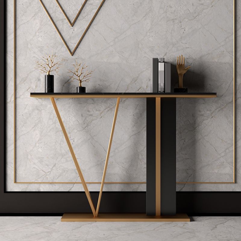 Tavolo da console base piedistallo in stile glam con top di pietra rettangolo per sala