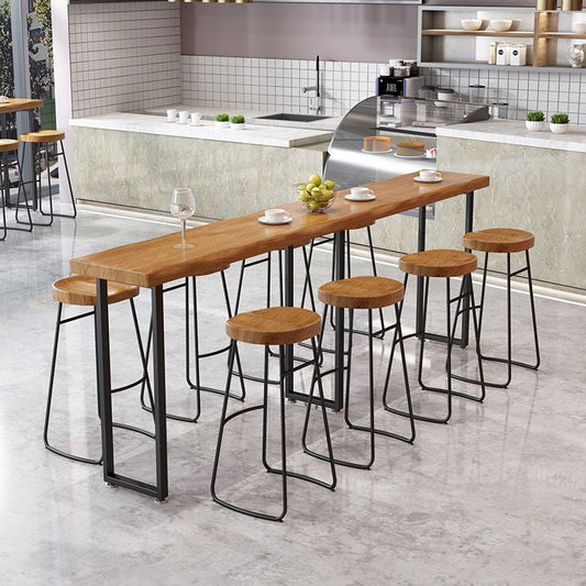 Solid Wood Dining Stools Contemporary Armless Bar Stools with Footrest