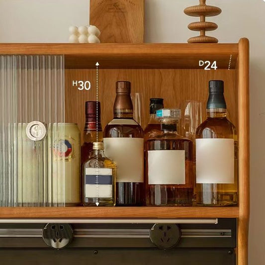 Sideboard in legno massiccio di pino del server da pranzo marrone moderno con porta di vetro