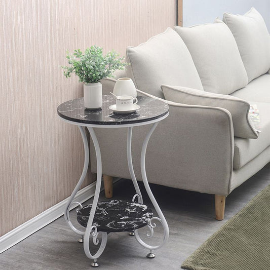 Tavolo da divano curvo in metallo in metallo glam rotondo in marmo glossy