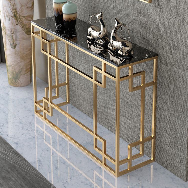 Glam Iron Console Sofa Table Rectangle Marble Console Accent Table for Hall