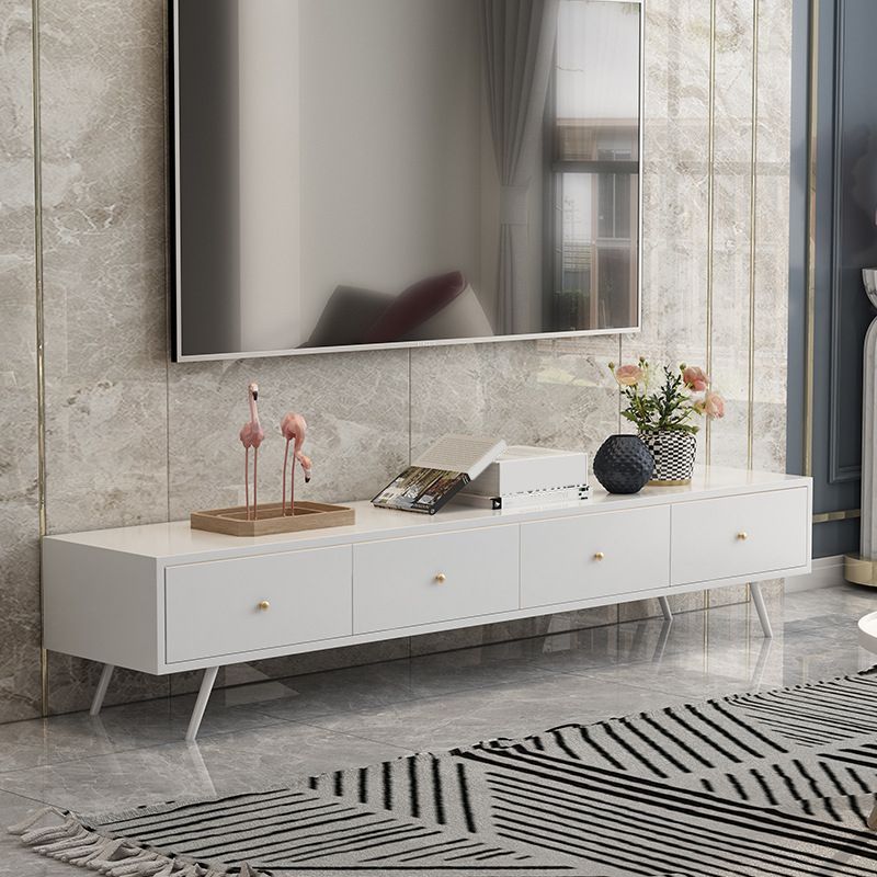 Stand de Wood TV Stand de estilo glamoroso Consola de TV de almacenamiento cerrado de color blanco con cajones