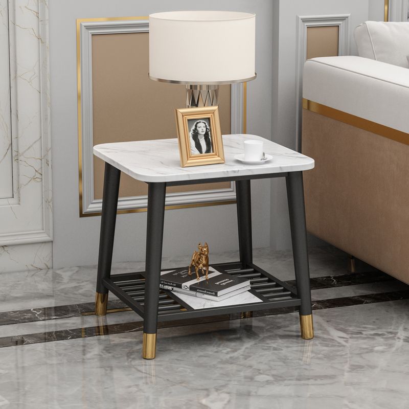 Rectangle Slate Top Side Table 21.65" Tall Metal 4 Legs End Table with Shelf Clearhalo 'Coffee & Accent Tables' 'End & Side Tables' 'end_side_tables' 'furn' 'furn_end_side_tables' 'Furniture' 'Living Room Furniture' 1200x1200_7a29fb61-998b-41df-9a75-df5188749b8b