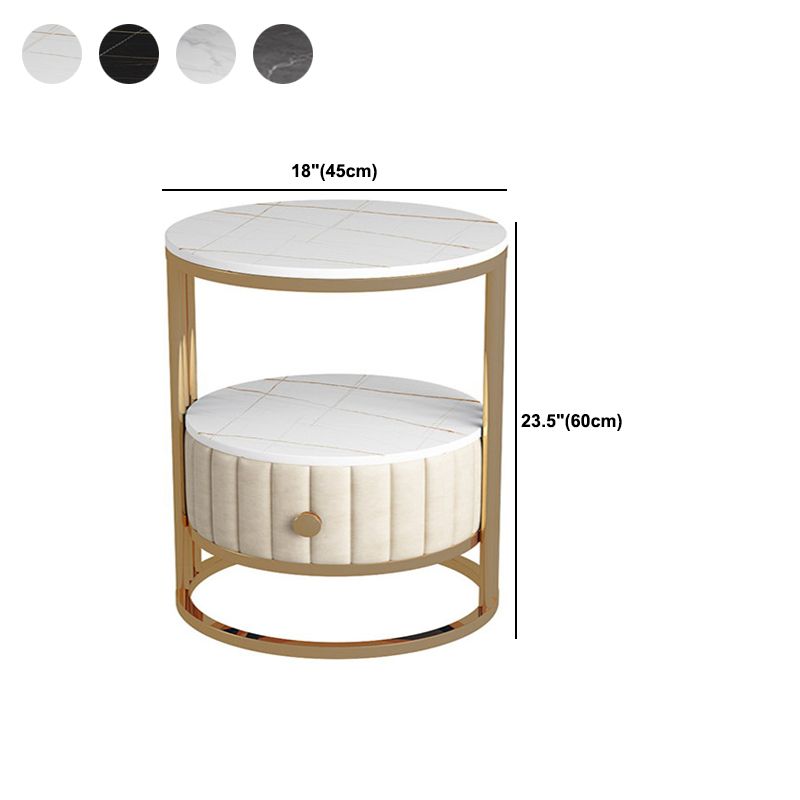 23.6" Tall Modern Slate Round Side Table Steel Frame End Table with Storage