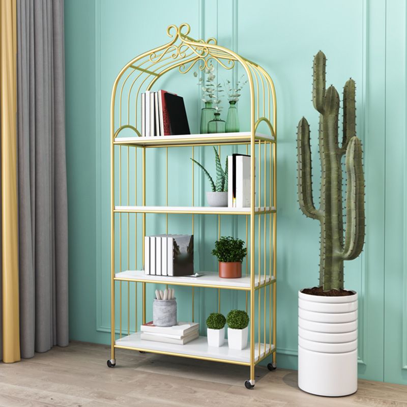 Gold Vertical Bookshelf Iron Frame Solid Wood Shelf Bookcase with Caster Wheels Clearhalo 'Bookcases' 'furn' 'furn_bookcases' 'Furniture' 'furniture_bookcases' 'Office Furniture' 1200x1200_7a2c0b4f-366d-4453-82b5-c1cdba418ade