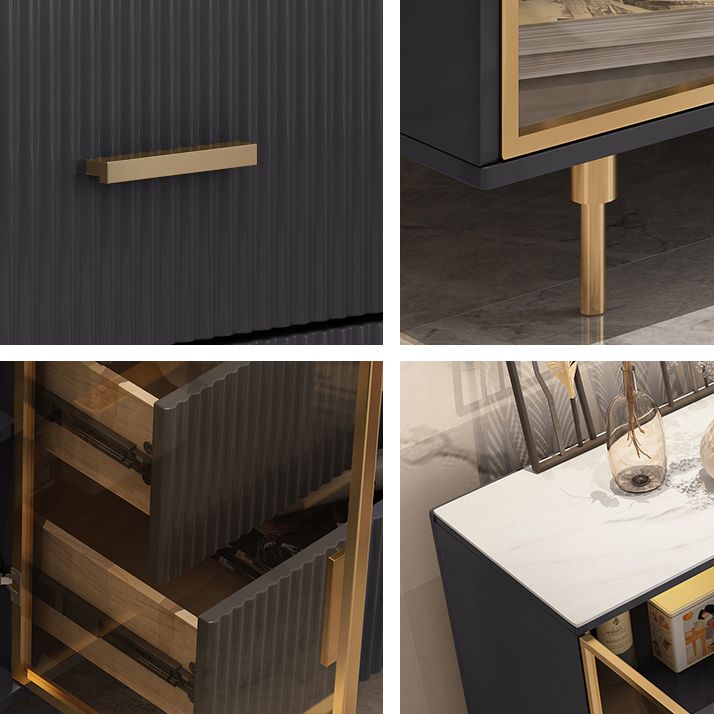 Sideboard in stile glam Sideboard di sala da pranzo in pietra con porte di vetro