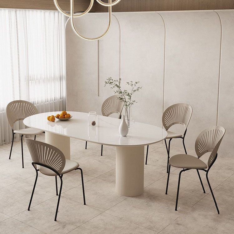 Dining Room Dinner Kitchen Table Double Pedestal Stone Oval Dining Table Clearhalo 'Dining Tables & Seating' 'Dining Tables' 'dining_table' 'furn' 'furn_dining_table' 'Furniture' 'Kitchen & Dining Furniture' 1200x1200_7a32c47f-15f2-45e8-b7d5-757976afc63f