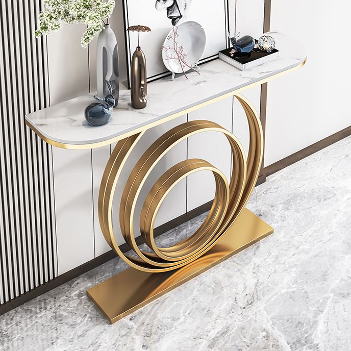 Stone Console Table 31.49" High Metal Frame Half Moon Accent Table Clearhalo 'Console Tables' 'console_tables' 'Entry & Mudroom Furniture' 'furn' 'furn_console_tables' 'Furniture' 1200x1200_7a3425ac-ce97-47c1-84f0-fd16f8f38560