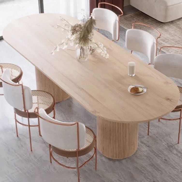 Oval Double Pedestal Modern Dining Table Brown Tone Fixed Table with Solid Wood Clearhalo ' dining_table' 'Dining Tables & Seating' 'Dining Tables' 'furn' 'furn_dining_table' 'Furniture' 'furniture_dining_table' 'Kitchen & Dining Furniture' 'kitchen&dining_furn' 'kitchen' 'kitchen_dining_table' 1200x1200_7a3539b1-1b07-4087-ab28-619705ceec27