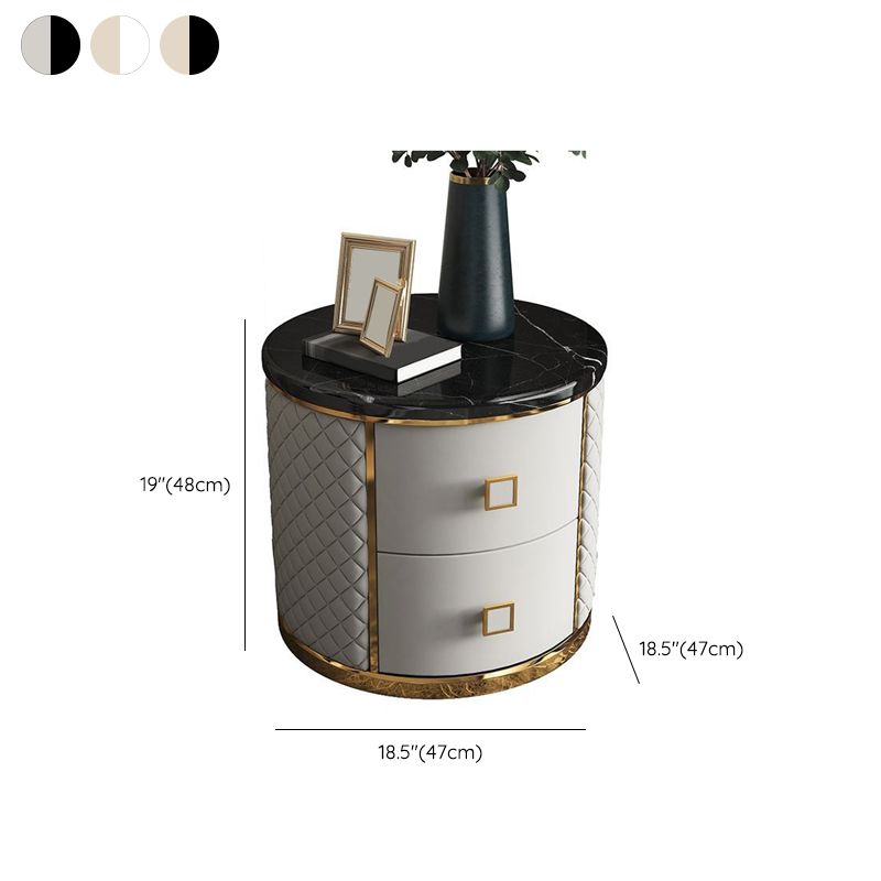 コンテンポラリーストーンアクセントテーブルナイトスタンドアンティークフィニッシュベッドナイトスタンド