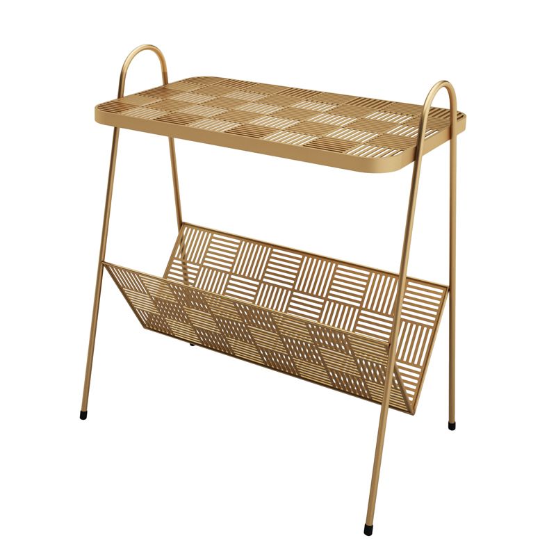 22.8 "背の長方形のトップサイドテーブルアイアンスレッドベースエンドテーブル雑誌ホルダー付き