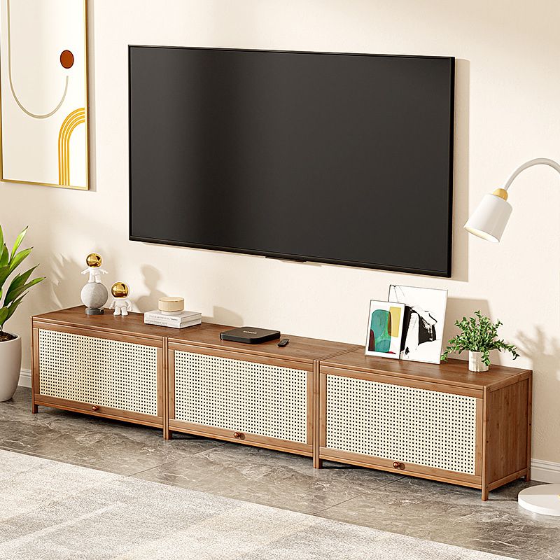 Console scandinave en bambou avec rangement fermé et portes