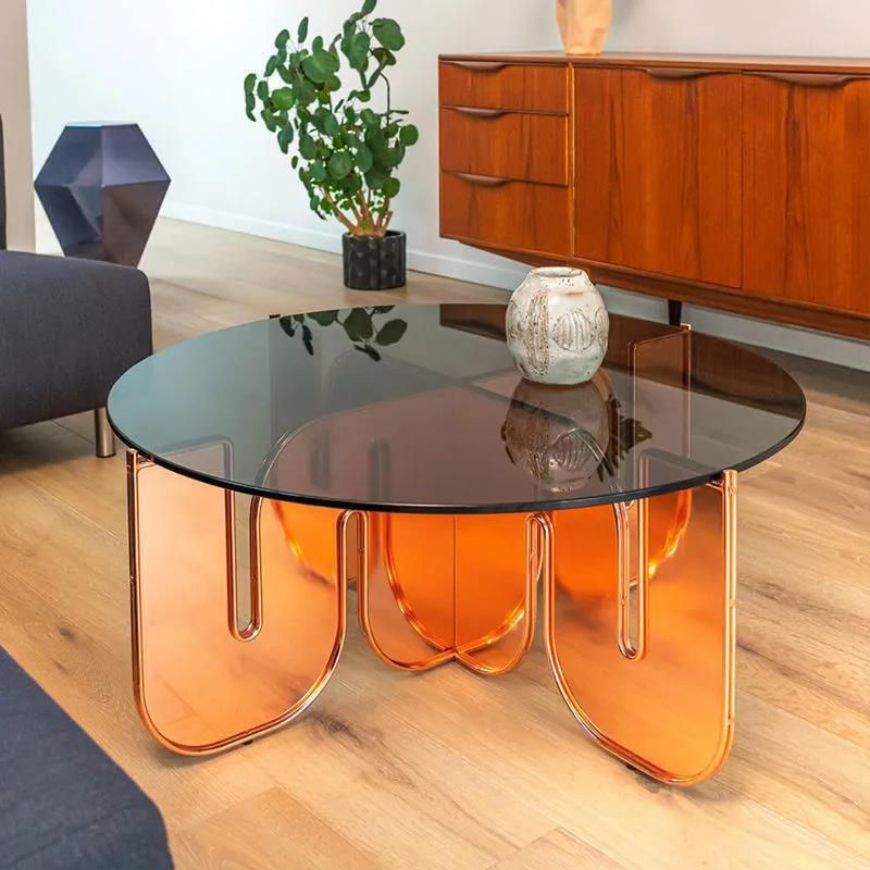 Round Glass Top Coffee Table with Cross Acrylic Base Cocktail Table Clearhalo 'Coffee & Accent Tables' 'Coffee Tables' 'coffee_tables' 'furn' 'furn_coffee_tables' 'Furniture' 'Living Room Furniture' 1200x1200_7a40f61e-30fa-4b41-8d66-90645023d8ec