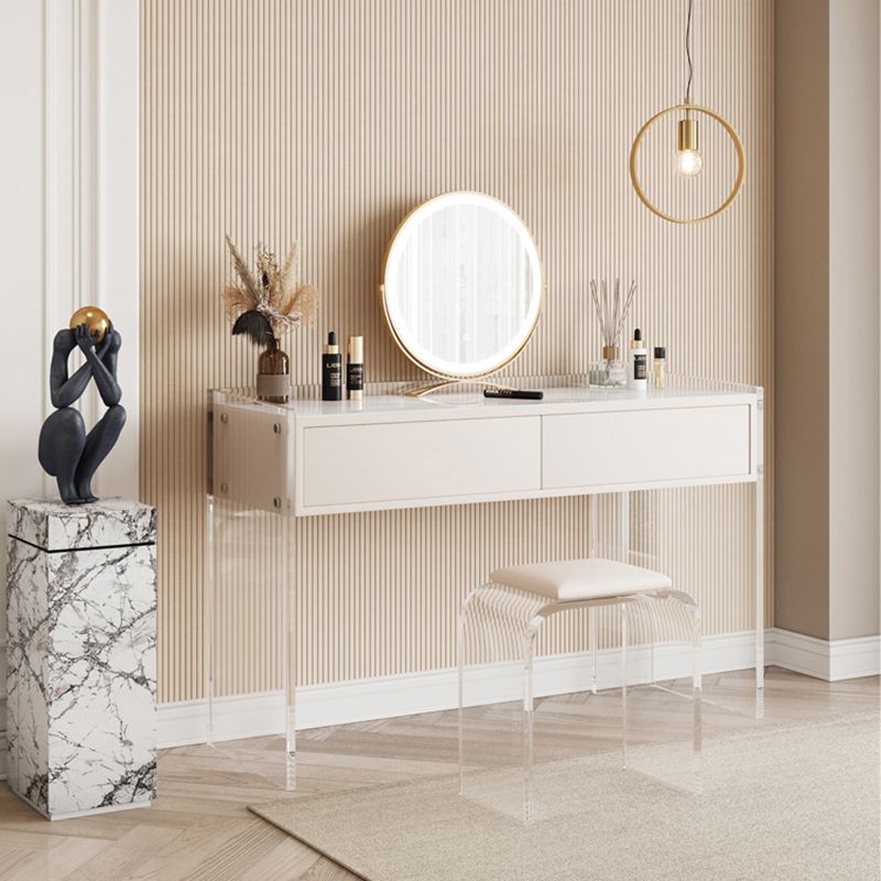 Stone Top Make-up Vanity White Wood Dressing Table with 2 Storage Drawers Clearhalo 'Bedroom Furniture' 'furn' 'furn_makeup_vanities' 'Furniture' 'Makeup Vanities' 'makeup_vanities' 1200x1200_7a46780e-0d77-4cb9-9f60-7be1ad2b3cce