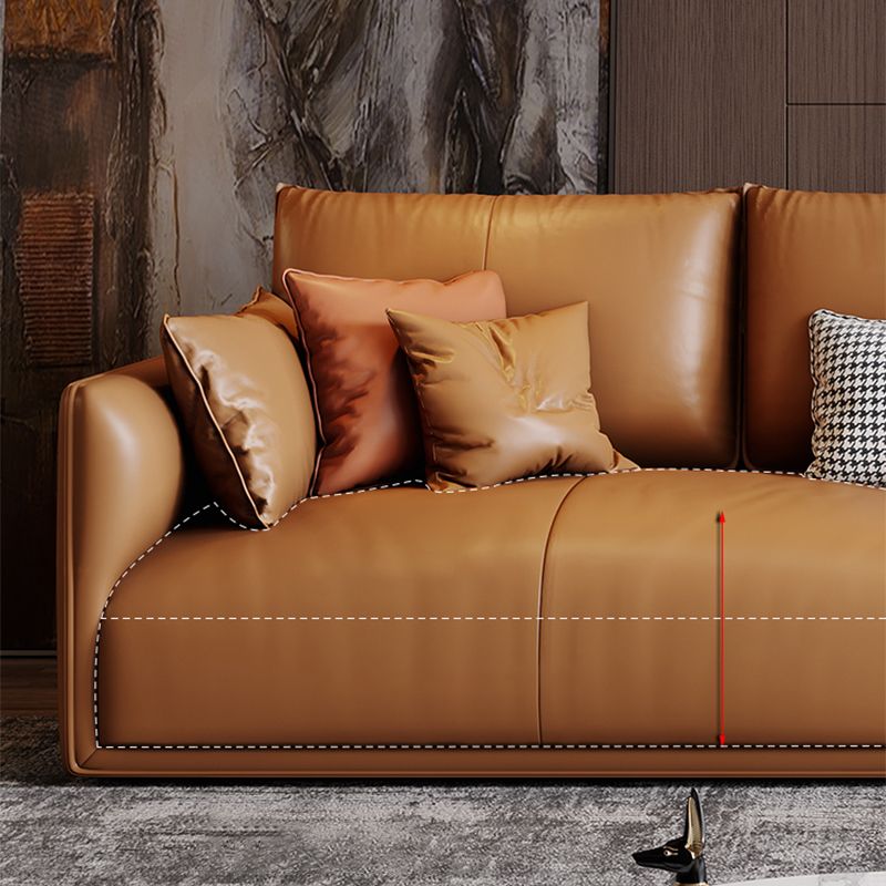 Mid-Century Modern Pillow Top Arm Sectional 33.46"H Cushion Back Sofa,Tan Clearhalo 'furn' 'furn_sectionals' 'Furniture' 'furniture_sectionals' 'Living Room Furniture' 'Sectionals' 1200x1200_7a47dcec-7686-4f56-bbd0-61062c2277ce