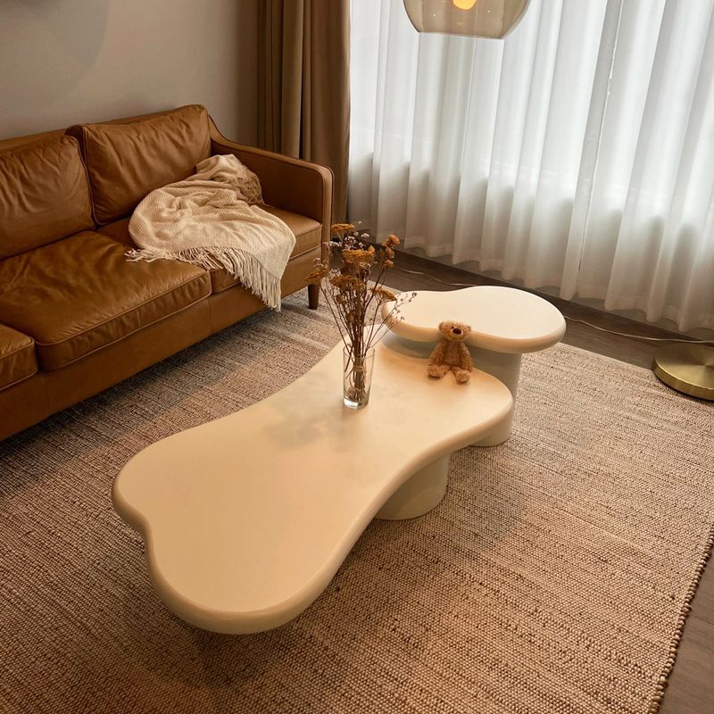 White Scandinavian Wood Coffee Table 2 Legs Irregular Cocktail Table Clearhalo 'Coffee & Accent Tables' 'Coffee Tables' 'coffee_tables' 'furn' 'furn_coffee_tables' 'Furniture' 'Living Room Furniture' 1200x1200_7a4925a1-3021-47bf-816a-8f71cdf1d06a