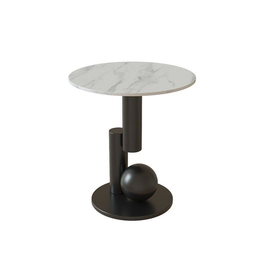 Pedestal Gold/black Metal Pedestal Design Rock Sheet Top Round Side Table
