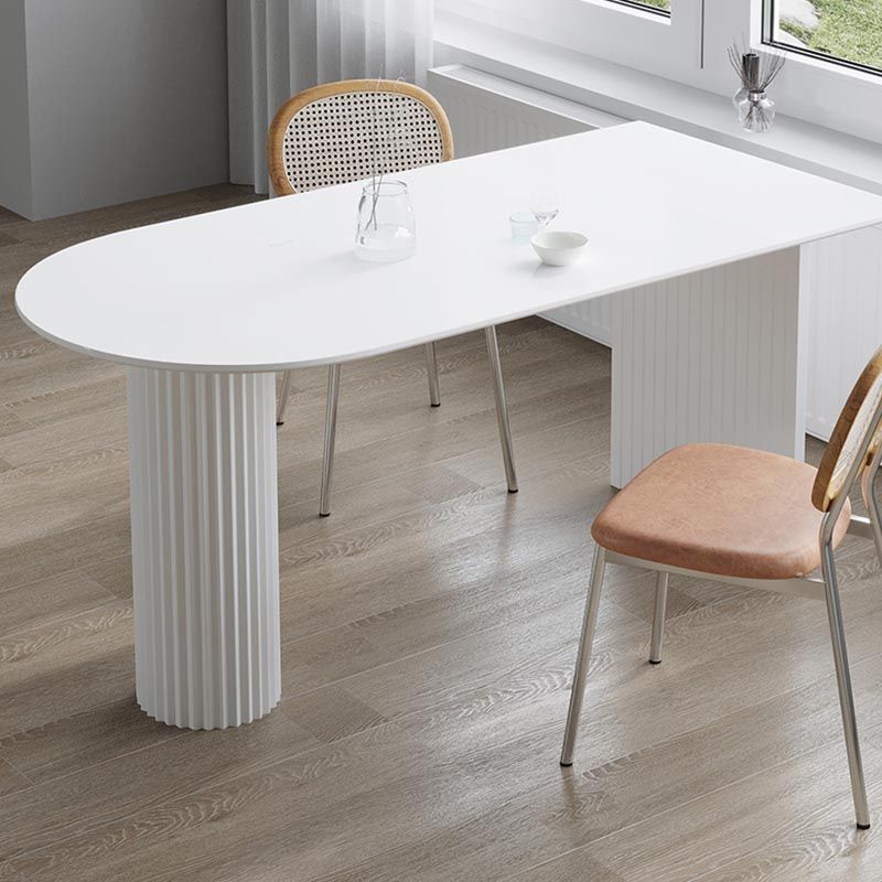 Minimalism Oval Dining Table Metal Double Pedestal Dining Table for Living Room Clearhalo 'Dining Tables & Seating' 'Dining Tables' 'dining_table' 'furn' 'furn_dining_table' 'Furniture' 'furniture_dining_table' 'Kitchen & Dining Furniture' 'kitchen' 'kitchen_dining_table' 1200x1200_7a4e9a40-ca2c-40f5-bc13-46e452a298b2