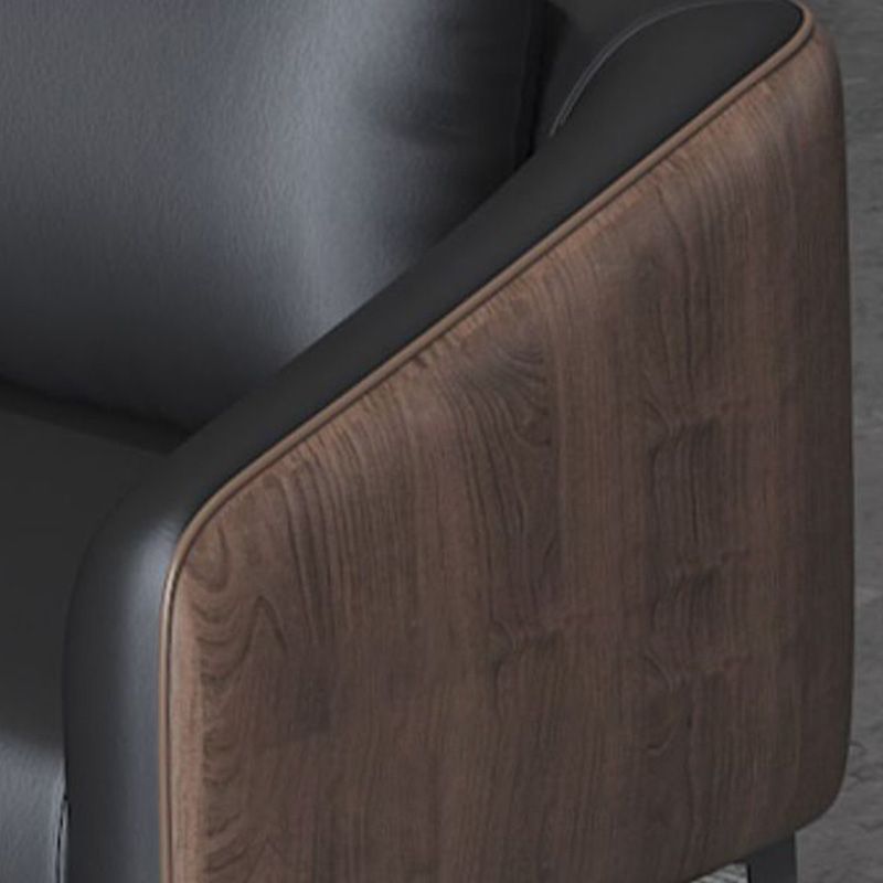 Sloped Arm Sofa in Black with Pillows Leather Stain Resistant Sofa