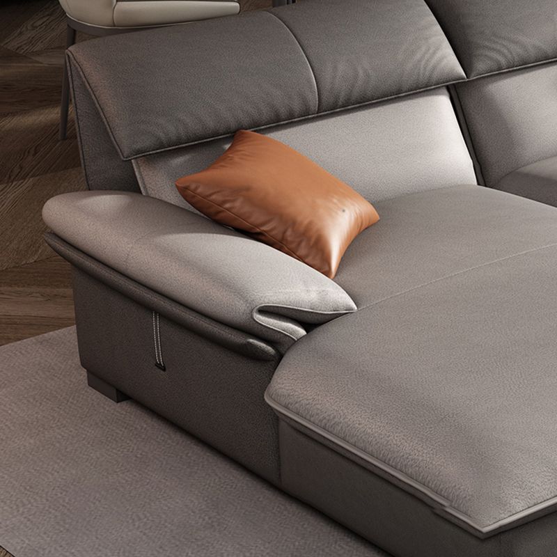 Grey Faux Leather Sectional Sofa Pillow Top Arm Sectional Ottoman Included Clearhalo 'furn' 'furn_sectionals' 'Furniture' 'Living Room Furniture' 'Sectionals' 1200x1200_7a592a78-d3b4-4555-93c8-f90bd64fa073