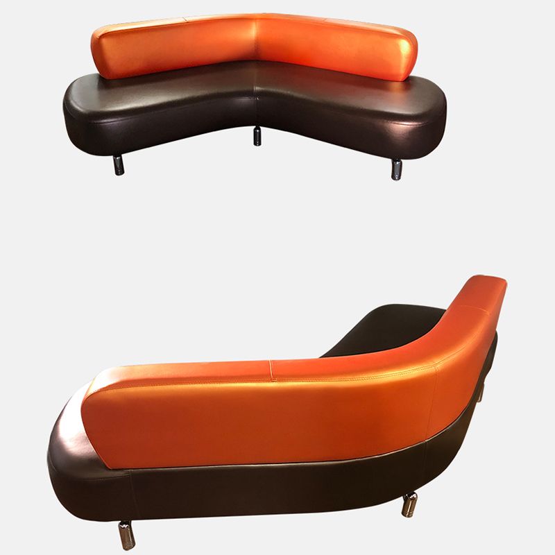 Leather Armless Settee Contemporary Tight Back Curved Sofa for Living Room